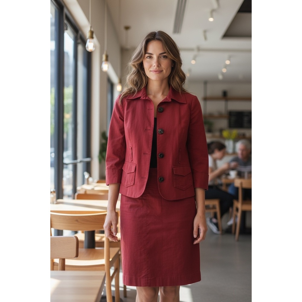 The Limited Collection Red Suit Skirt Blazer Jacket 3/4 Sleeve Size‎ 10 Women's